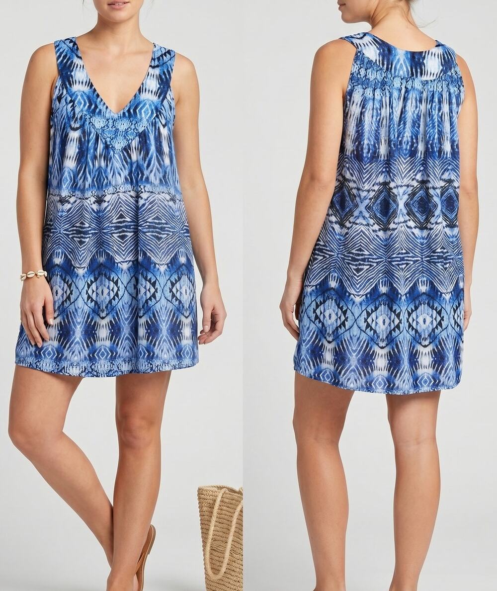 Studio West by the Beach Medium Blue Sleeveless Dress Cover Up Rayon